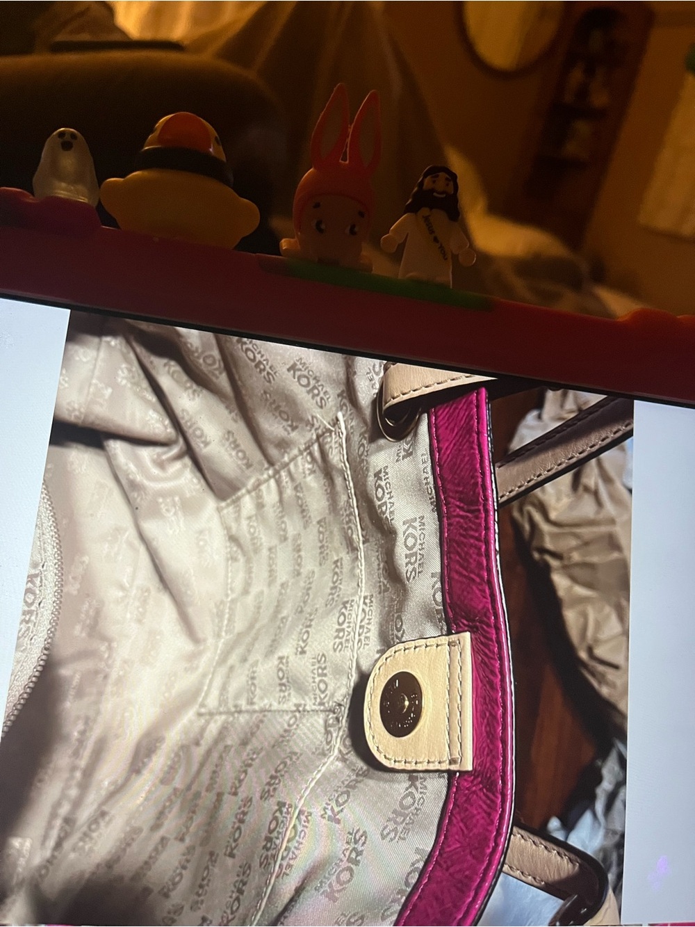 Hot Pink Women’s Tote Bag with Gold Hardware - Picture 8 of 11